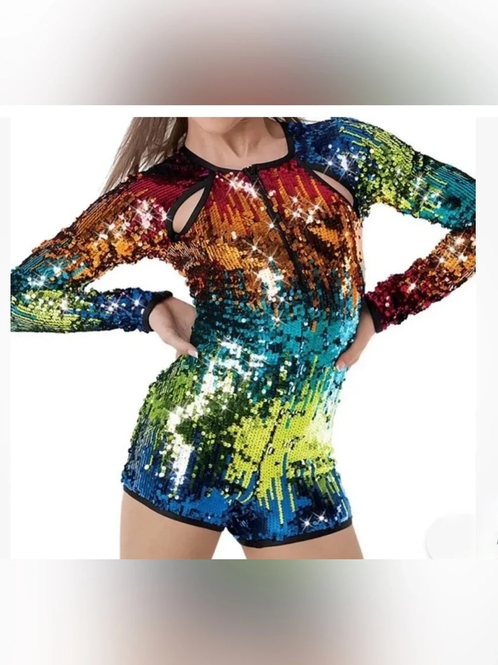 Weissman Costumes Adult Multicolor Sequin Long Sleeve Biktard Dance Costume MC